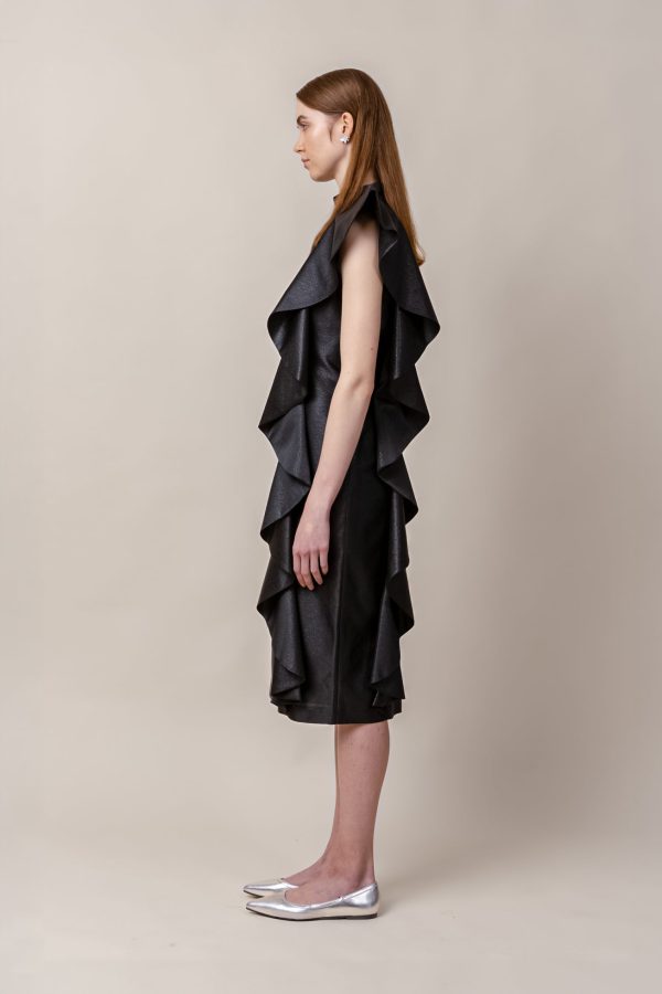 KAAMOS frill dress in shimmering black For Sale